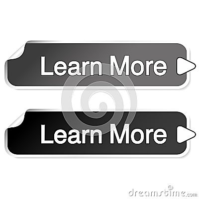 Buttons for website or app. Button - Learn More, rectangle grey and black stickers with arrow Vector Illustration