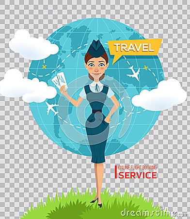 Buy air tickets online. Advertising poster,banner Vector Illustration