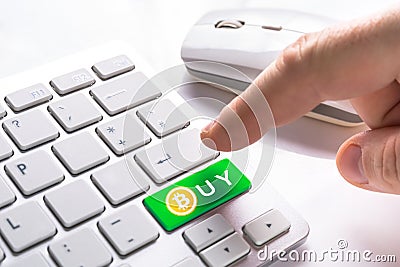 Buy bitcoin currency button Stock Photo