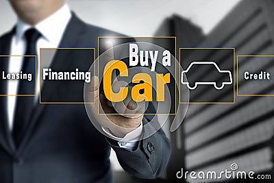 Buy a car touchscreen is operated by businessman Stock Photo