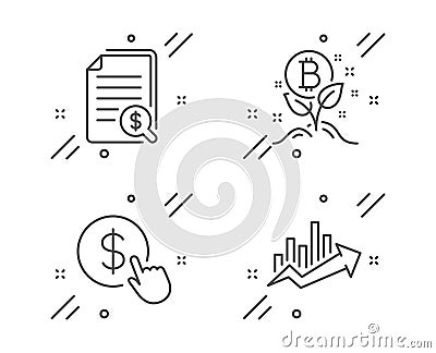 Buy currency, Financial documents and Bitcoin project icons set. Growth chart sign. Vector Vector Illustration