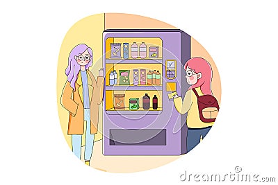 Buy, drink, technology, shopping concept Cartoon Illustration