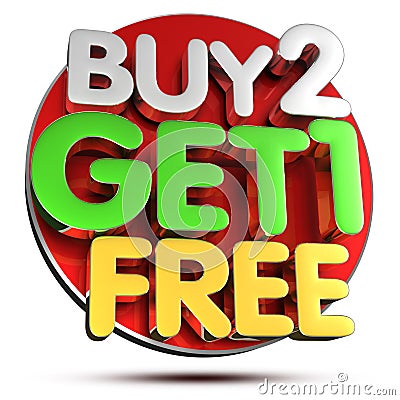 Buy 2 Get 1 Free 3D.with Clipping Path. Stock Photo