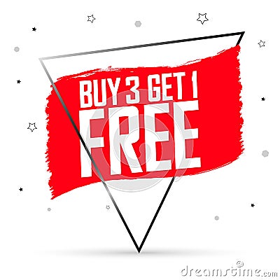 Buy 3 Get 1 Free, sale banner design template, discount tag, vector illustration Vector Illustration
