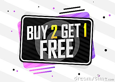 Buy 2 Get 1 Free, Sale banner design template, discount tag, app icon, vector illustration Vector Illustration