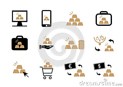 Buy investment bullion gold online vector icons Vector Illustration