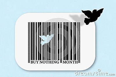 Buy nothing month bar code with freedom dove, buy nothing Stock Photo