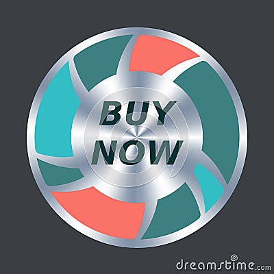 Buy now web button. Vector round metallic and color icon. Button add to cart. Vector Illustration