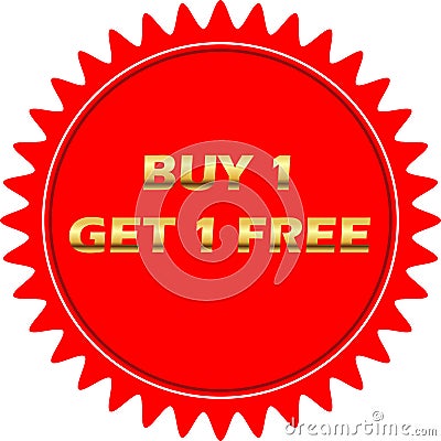 buy one get one free Golden red tag, buy 1 get 1 free sign board vector, sales tag Golden Vector Illustration