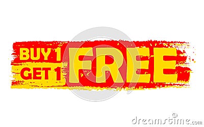 Buy one get one free, yellow and red drawn label Stock Photo