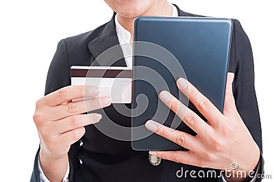 Buy online concept with credit card and internet tablet Stock Photo