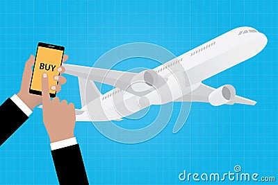 Buy online ticket airline airlines with smartphone app apps Vector Illustration