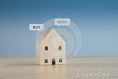 Buy or rent home concept. Real estate, Property investment. Choice between buy and rent. tenancy house. Stock Photo