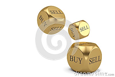 Buy or sell dices 3d rendering isolated on white background. Stock Photo