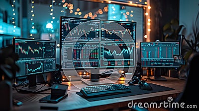 Crypto market trading room with stock monitors Stock Photo