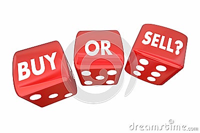 Buy or Sell Stocks Money Finances Dice Words Stock Photo