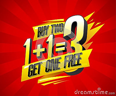 Buy two get one free sale banner design Vector Illustration