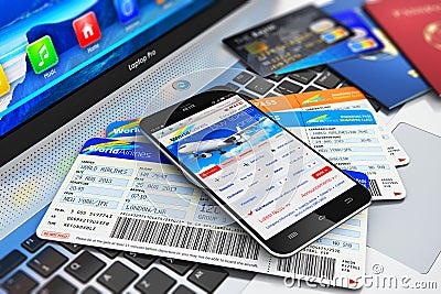 Buying air tickets online via smartphone Stock Photo