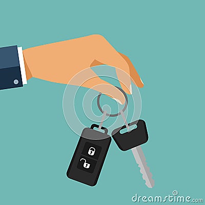 Buying the car. The hand holding the car key with remote control Vector Illustration