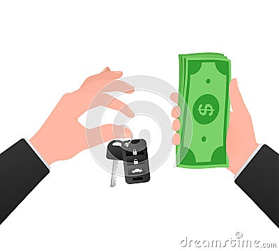 Buying Car and selling. Offer to exchange Car for cash money. Leasing and Paying Credit. Vector Illustration