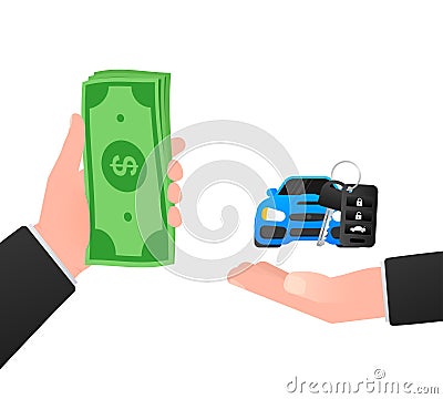 Buying Car and selling. Offer to exchange Car for cash money. Leasing and Paying Credit. Vector Illustration