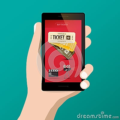 Buying Cinema - Movie Tickets Online on Smartphone Vector Illustration