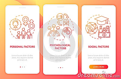 Buying decision factors onboarding mobile app page screen with concepts Vector Illustration