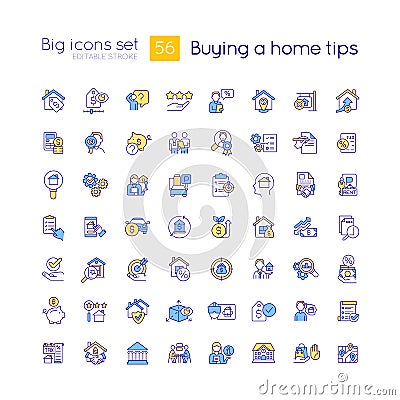 Buying home tips RGB color big icons set Vector Illustration