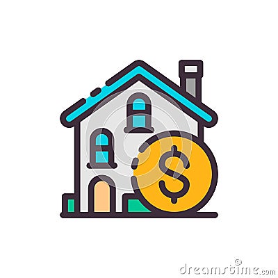 Buying house. Money dollars. Vector color icon. Vector Illustration