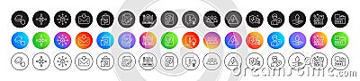 Buying house, Inclusion and Lamp line icons. For web app, printing. Round icon buttons. Vector Stock Photo