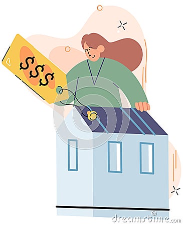Buying house. The property had modern design and aesthetic. The mortgage payment was affordable Vector Illustration