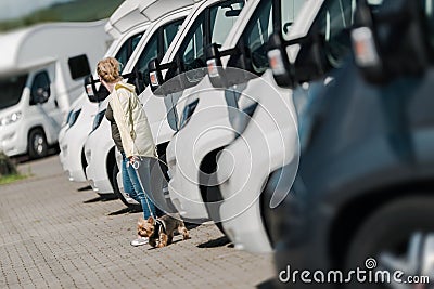 Buying New Camper Van Stock Photo