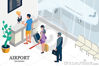 Buying plane tickets. Vector Illustration