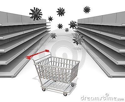 Buying in supermarkets. There is no product due to the spread of the virus. 3D rendering Stock Photo