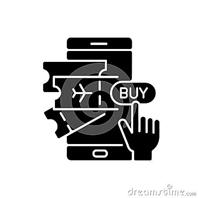 Buying tickets online black glyph icon Vector Illustration