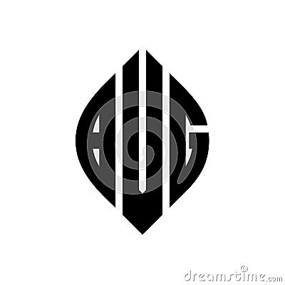 BVG circle letter logo design with circle and ellipse shape. BVG ellipse letters with typographic style. The three initials form a Vector Illustration