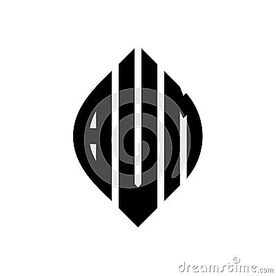 BVM circle letter logo design with circle and ellipse shape. BVM ellipse letters with typographic style. The three initials form a Vector Illustration