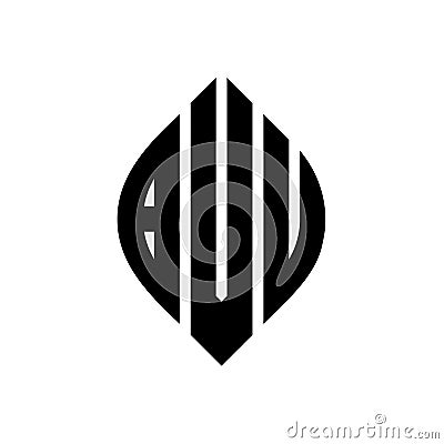 BVU circle letter logo design with circle and ellipse shape. BVU ellipse letters with typographic style. The three initials form a Vector Illustration