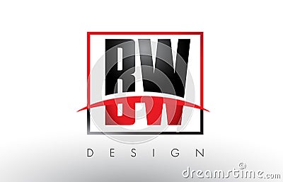 BW B W Logo Letters with Red and Black Colors and Swoosh. Vector Illustration