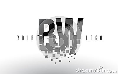 BW B W Pixel Letter Logo with Digital Shattered Black Squares Vector Illustration
