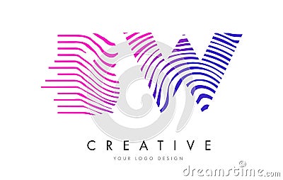 BW B W Zebra Lines Letter Logo Design with Magenta Colors Vector Illustration