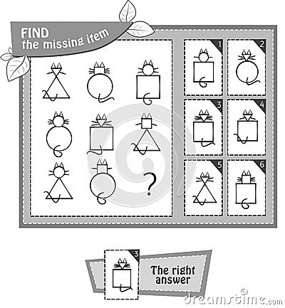 BW find the missing item cat Cartoon Illustration