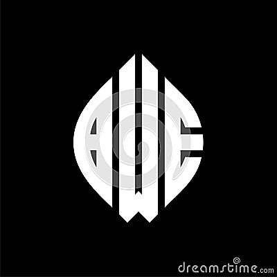 BWE circle letter logo design with circle and ellipse shape. BWE ellipse letters with typographic style. The three initials form a Vector Illustration