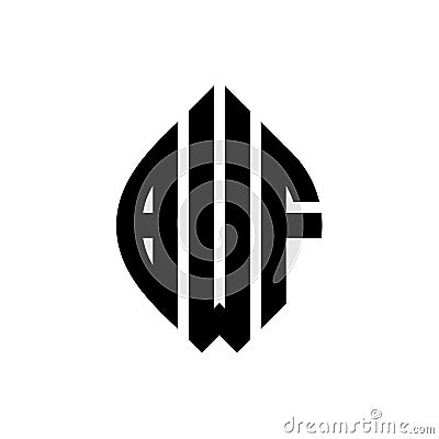 BWF circle letter logo design with circle and ellipse shape. BWF ellipse letters with typographic style. The three initials form a Vector Illustration