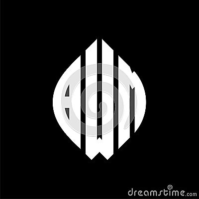 BWM circle letter logo design with circle and ellipse shape. BWM ellipse letters with typographic style. The three initials form a Vector Illustration