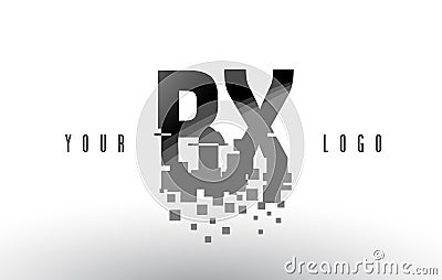 BX B X Pixel Letter Logo with Digital Shattered Black Squares Vector Illustration