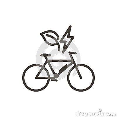 Bycicle vector thin line icon. Outline illustration of a eletric bike. Environment friendly. Alternative means of transport Vector Illustration