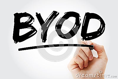 BYOD - Bring Your Own Device acronym with marker, technology concept background Stock Photo