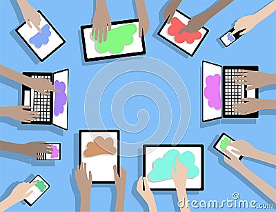 BYOD Bring Your Own Device Computers using Cloud C Vector Illustration