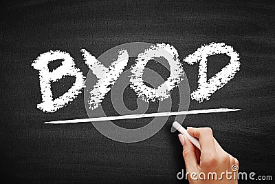 BYOD Bring Your Own Device - policy that allows employees in an organization to use their personally owned devices for work- Stock Photo